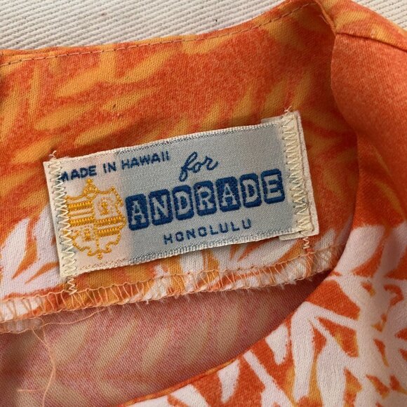 Vintage Andrade Maxi Hostess Dress Small Soft Orange Leaf Print Flare Sleeves - Picture 2 of 9